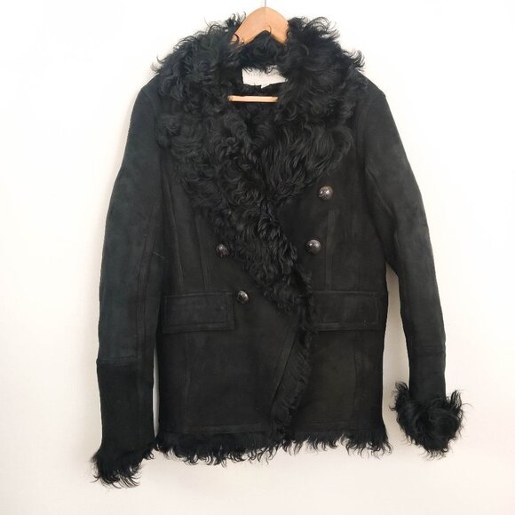 Veronica Beard Huntley Suede and Shearling Double Breasted Blazer in Black 6 - Picture 3 of 12